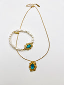 Pulseira Petalis Teal em prat dourada EC
